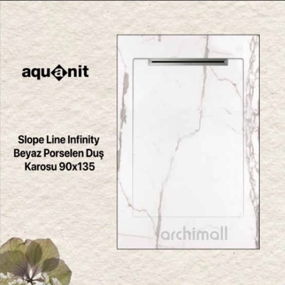 Aquanit 80X120 Slope Infinity Beyaz Porselen Duş Karosu