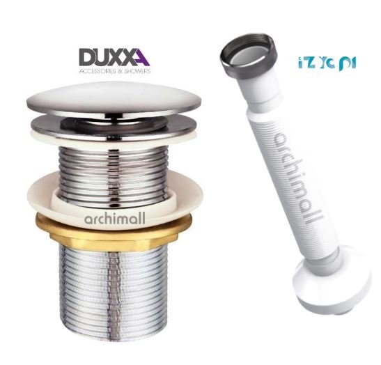 Duxxa Pop-Up Krom Sifon Otomatiği ve Zamak Somunlu Körüklü Lavabo Sifonu Seti