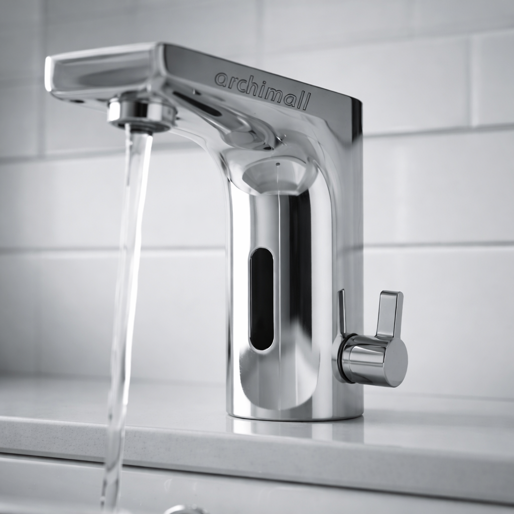 NSK Fotoselli Lavabo Bataryası Çift Su Girişli Elektrikli + Pilli Krom