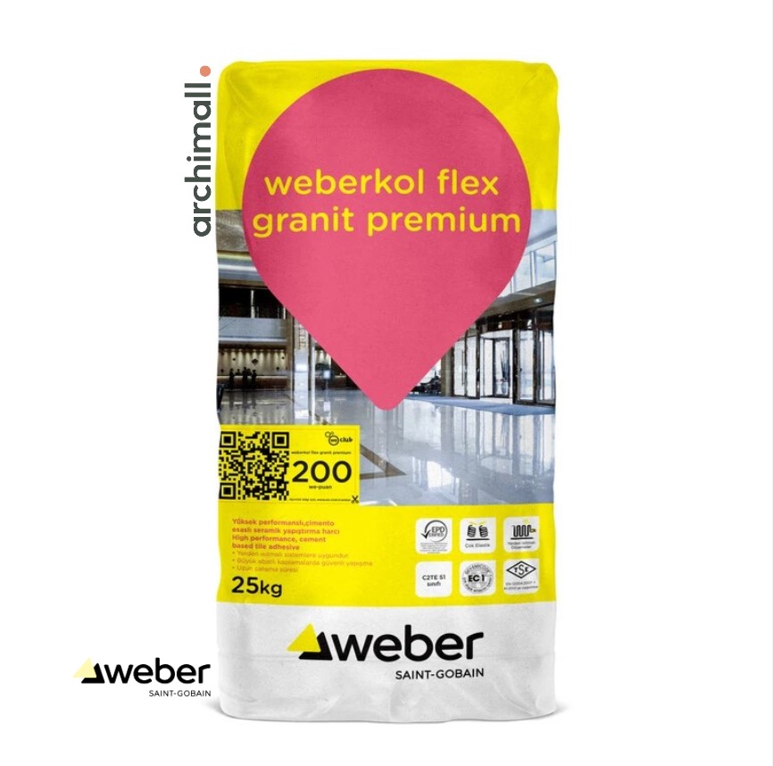 Weber Kol Flex Granit Premium Gri Yapıştırıcı 25 kg