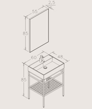 Orka Cape Town 60 cm Ayaklı Siyah Lavabolu Banyo Dolabı