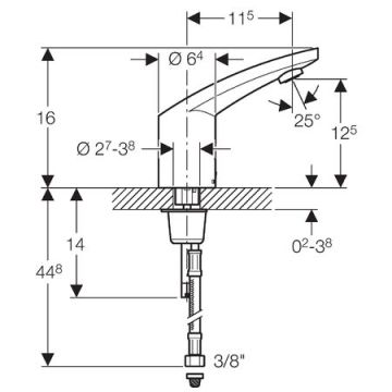 Geberit Type 185 Fotoselli Lavabo bataryası Tek Su Girişli PİLLİ