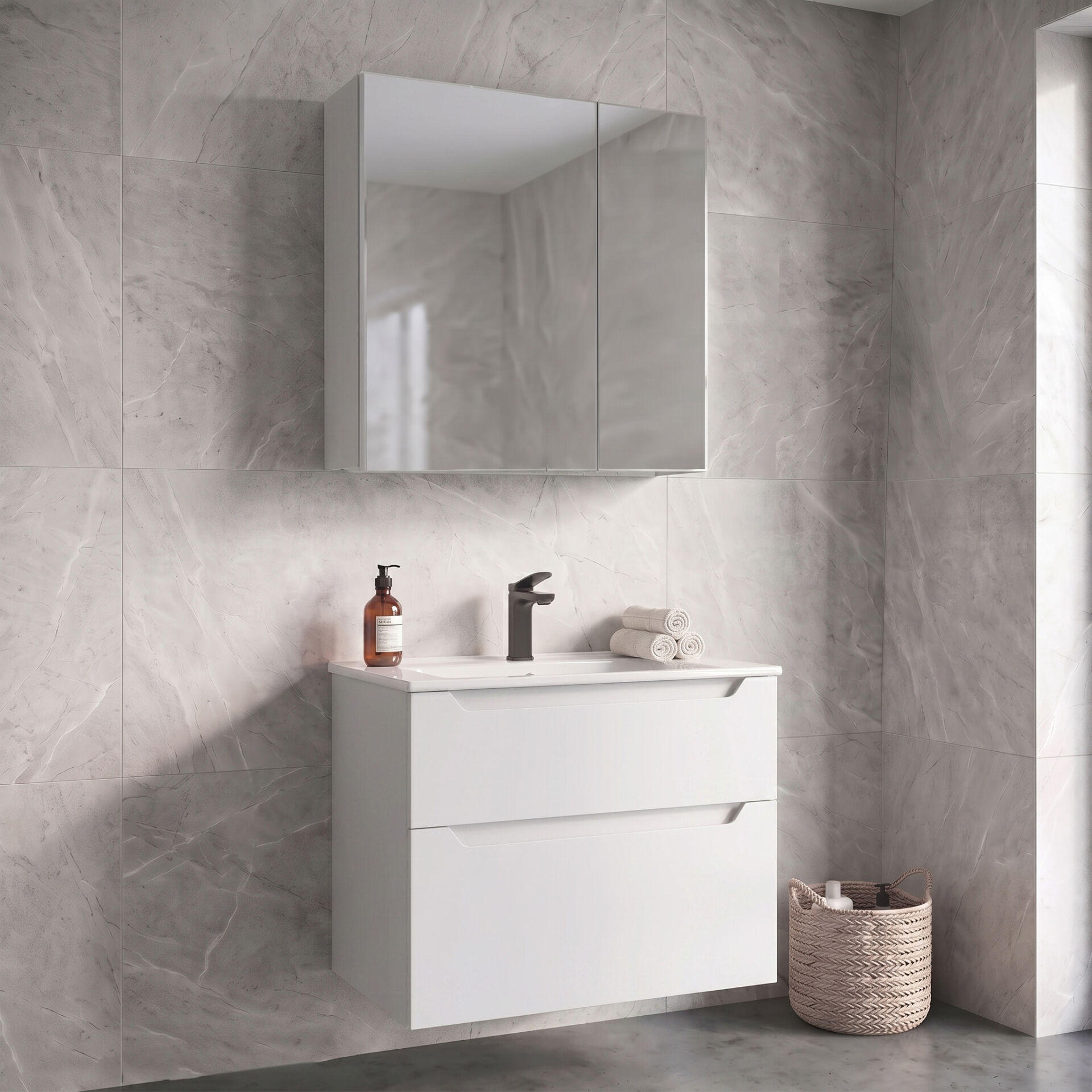 Orka Messina 85 Ayna Dolaplı Asma Banyo Dolabı MAT BEYAZ