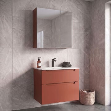 Orka Messina 85 Ayna Dolaplı Asma Banyo Dolabı MAT KIRMIZI