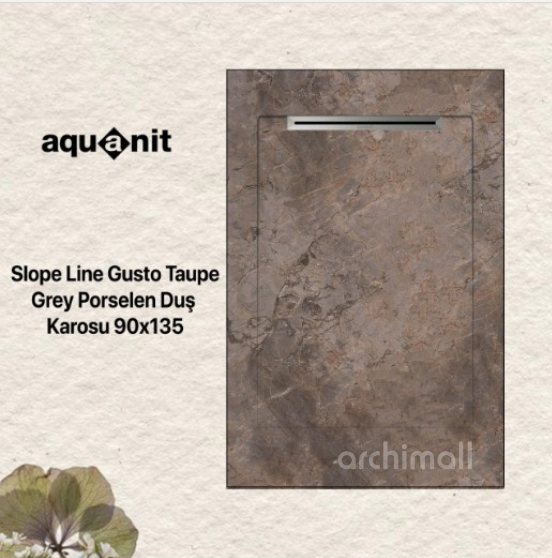 Aquanit 90X135 Gusto Taupe Grey Porselen Duş Karosu
