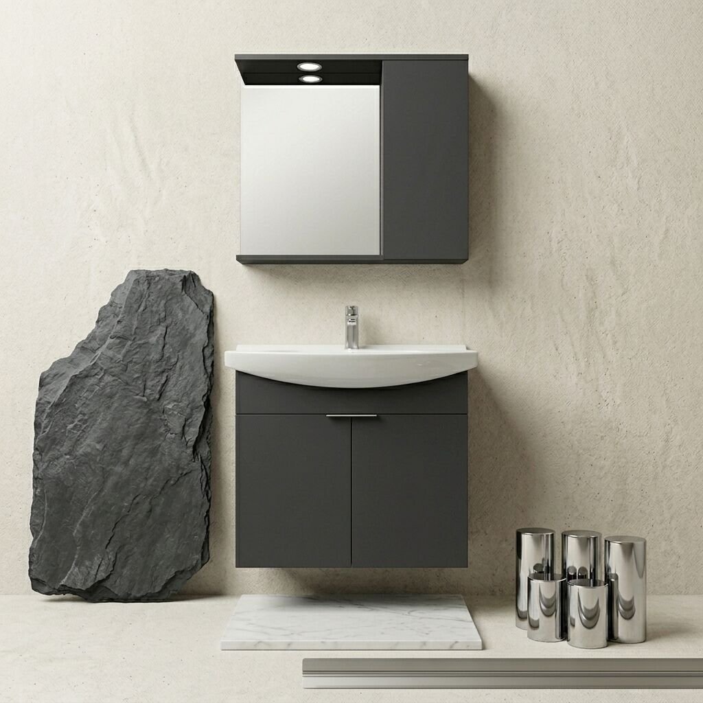 Orka Purus 80 cm Asma Banyo Dolabı MAT ANTRASİT