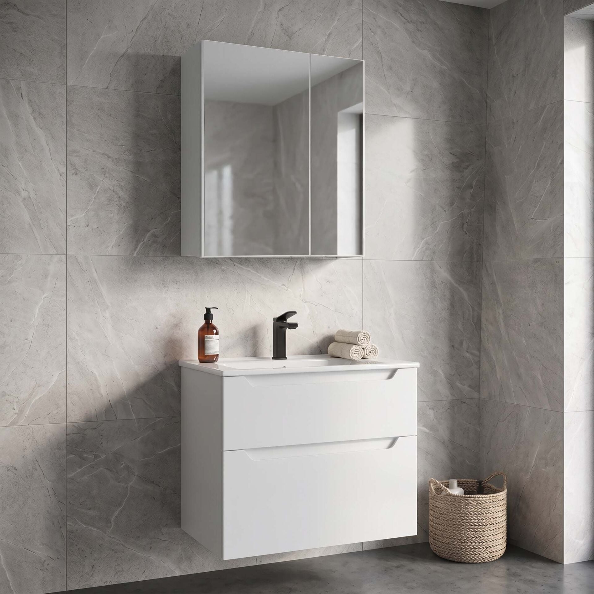 Orka Messina 65 Ayna Dolaplı Asma Banyo Dolabı MAT BEYAZ
