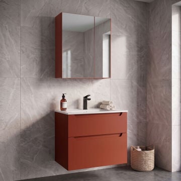 Orka Messina 65 Ayna Dolaplı Asma Banyo Dolabı MAT KIRMIZI
