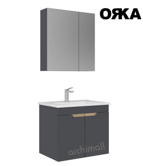 Orka Lena 65 cm Kapaklı Asma Banyo Dolabı MAT ANTRASİT