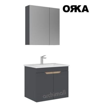 Orka Lena 65 cm Kapaklı Asma Banyo Dolabı MAT ANTRASİT