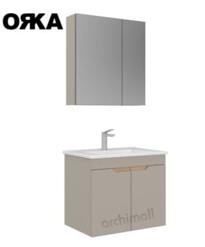 Orka Lena 65 cm Kapaklı Asma Banyo Dolabı MAT ÇÖL BEJİ