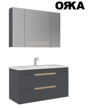 Orka Lena 100 cm Çekmeceli Asma Banyo Dolabı MAT ANTRASİT