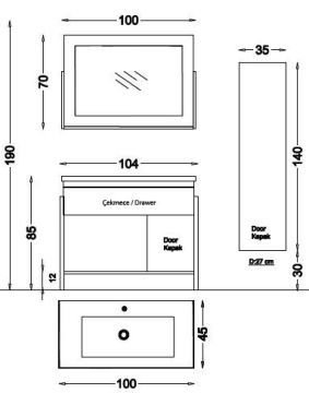 Badella Maya 85 V21 Banyo Dolabı