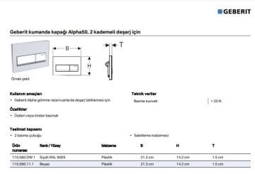 Geberit Alpha50 Kumanda Kapağı Siyah
