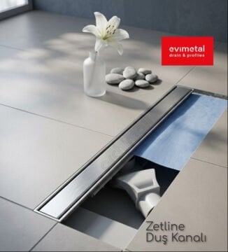 Evimetal Zetline serisi şık tasarımlı duş kanalı ızgara detayı