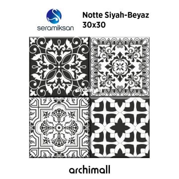 Seramiksan Notte Siyah Beyaz 30x30