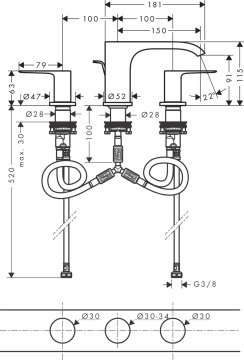 Hansgrohe Vivenis 3 Delikli Lavabo Bataryası