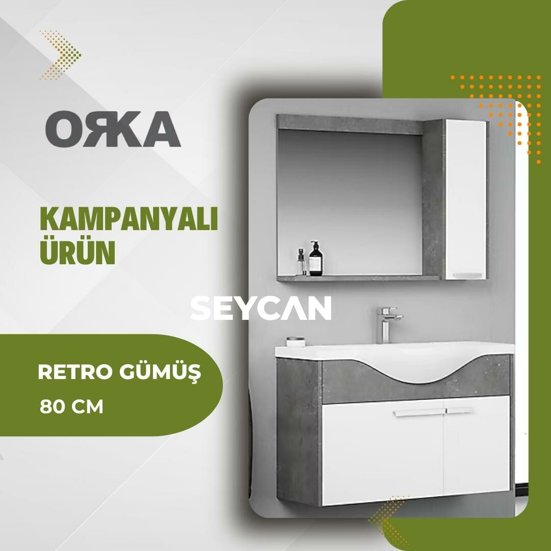 Orka Life 80 Cm Asma Banyo Dolabı Retro Gümüş