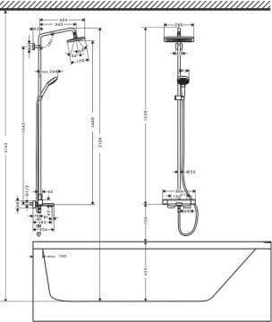Hansgrohe Croma E 280 Termostatik Duş Kolonu