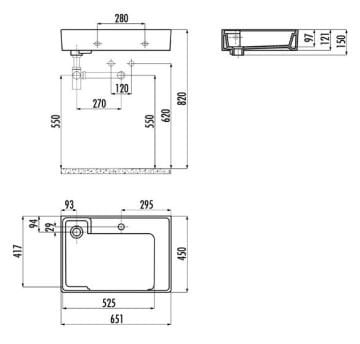 Arya 65 cm Lavabo Gizli Taşma Deliği Ve Gizli Gider Delikli