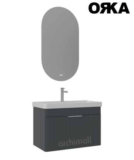 Orka Procida 85 cm Asma Banyo Dolabı MAT ANTRASİT - ALTIN KULP