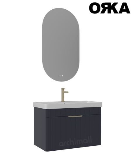 Orka Procida 85 cm Asma Banyo Dolabı MAT LACİVERT - ALTIN KULP