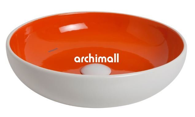 Nunki 44cm Tezgah Üstü Lavabo Mat Beyaz Turuncu