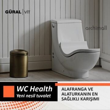 Güralvit WC Health anatomik çömelme pozisyonu destekli klozet tasarımı mekanda gorunum