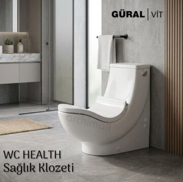 Güralvit WC Health anatomik çömelme pozisyonu destekli klozet tasarımı