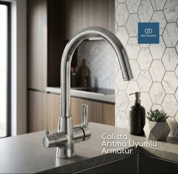 Ideal Standard Calista arıtma çıkışlı krom evye bataryası