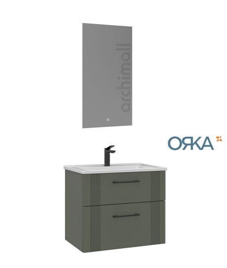 Orka Bari 65 Asma Banyo Dolabı LED Aynalı Mat yeşil