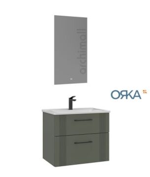 Orka Bari 65 Asma Banyo Dolabı LED Aynalı Mat yeşil