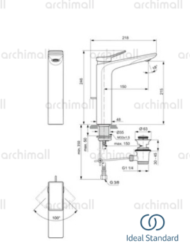 İdeal Standard Conca Yüksek Lavabo Bataryası Gold