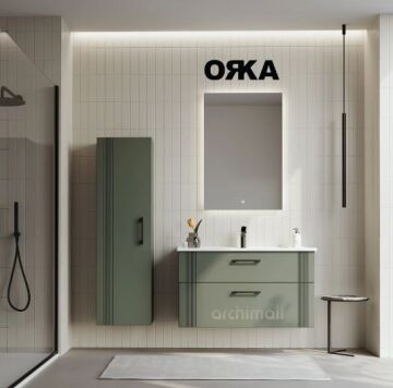 Orka Bari 85 Asma Banyo Dolabı LED Aynalı Mat yeşil