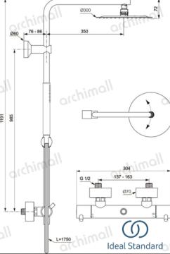 İdeal Standard Ceratherm T125 Termostatik Duş Sistemi Krom