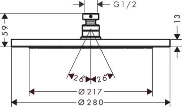 Hansgrohe Croma Tepe Duşu 280 1 Jet, Ecosmart 9 lt/dk + Duş Dirseği 38.9 cm 26221000-27413000