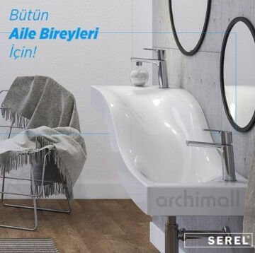 Serel Wave çok fonksiyonlu beyaz seramik abdest lavabosu banyo icinde gorunum