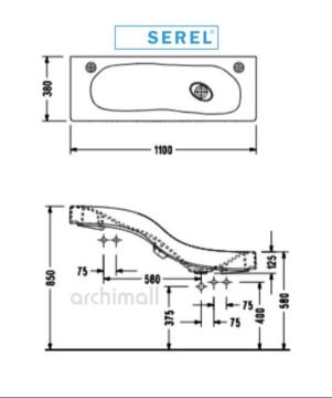 Serel Wave çok fonksiyonlu beyaz seramik abdest lavabosu teknik cizim