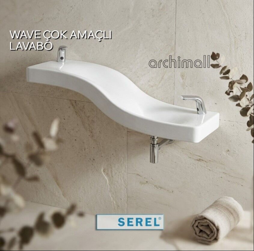 Serel Wave çok fonksiyonlu beyaz seramik abdest lavabosu