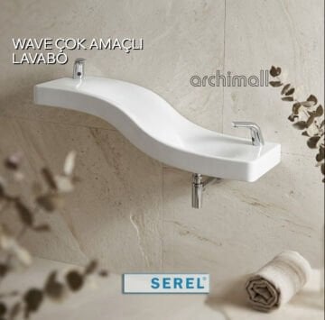 Serel Wave çok fonksiyonlu beyaz seramik abdest lavabosu