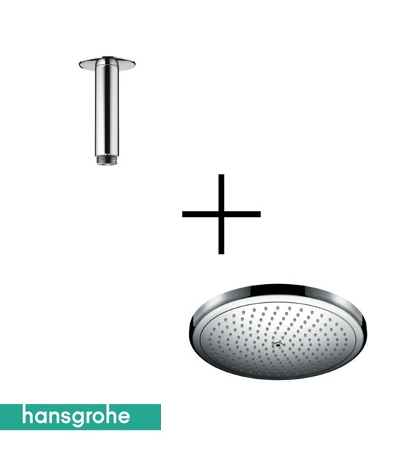 Hansgrohe Croma Tepe Duşu 280 1 Jet, Ecosmart 9 lt/dk + Tavan Bağlantısı 10 cm 26221000-27393000