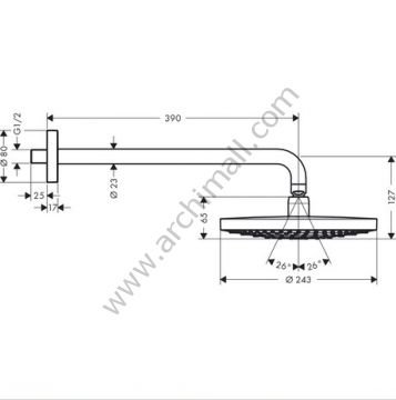 Hansgrohe Raindance Select S 240 2 Jet Tepe Duşu Duş Dirsekli