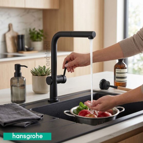 Hansgrohe Talis 240 Satin Siyah Spiralli Evye Bataryası