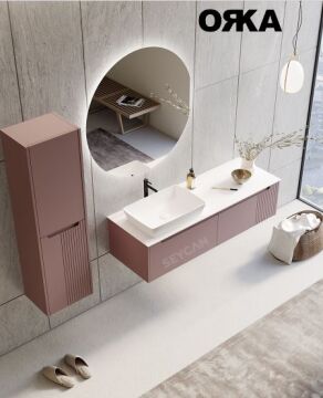 Orka Biella 120 cm Ayna Dolaplı Asma Banyo Dolabı MAT PUDRA