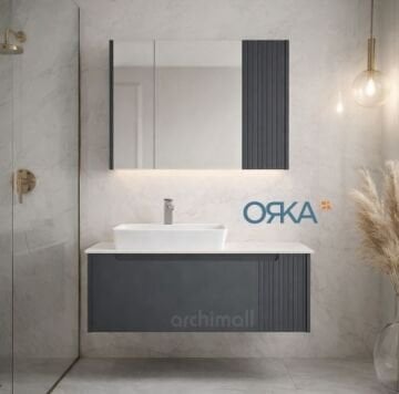 Orka Biella 100 cm Ayna Dolaplı Asma Banyo Dolabı MAT ANTRASİT