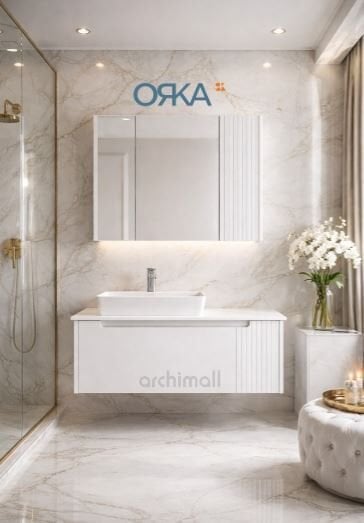 Orka Biella 100 cm Ayna Dolaplı Asma Banyo Dolabı