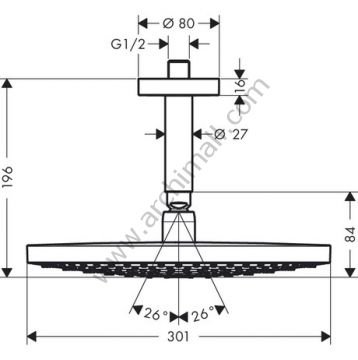 Hansgrohe Raindance Select S 300 2 Jet Tepe Duşu Tavan Bağlantısı İle