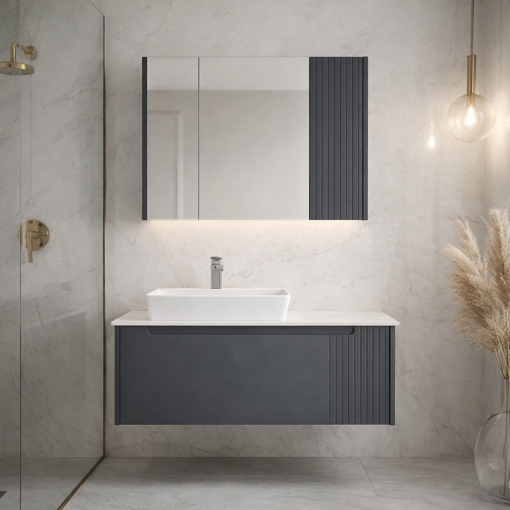Orka Biella 100 cm Ayna Dolaplı Asma Banyo Dolabı MAT ANTRASİT