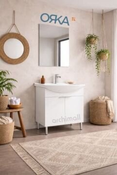 Orka Purus 65 cm Düz Aynalı Ayaklı Banyo Dolabı BUDVA
