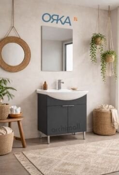Orka Purus 65 cm Düz Aynalı Ayaklı Banyo Dolabı BUDVA